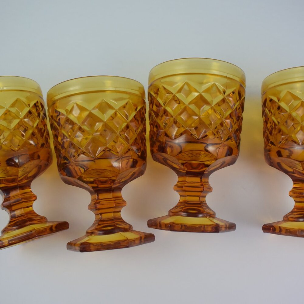 4 Vintage Amber Glass Goblets Bormioli?